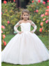 Long Sleeves Ivory Lace Tulle Illusion Neck Floor Length Flower Girl Dress